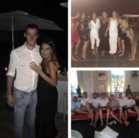 Emma Rhys-Jones with Gareth Bale along with friends on their engagement day.